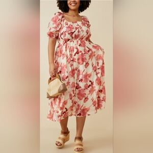 Hayden Textured Floral Print Midi Dress, BNWT, Size 2X